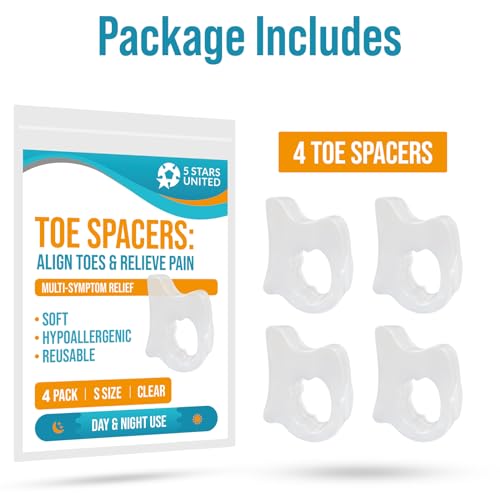 Toe Spacers for Men & Women - 4 Gel Separators for Overlapping & Curled Toes