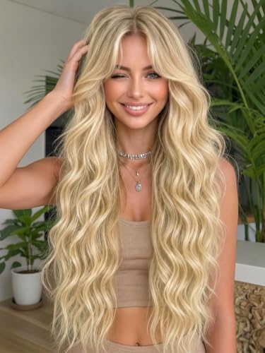 T Part Long Blonde Wavy Lace Wig