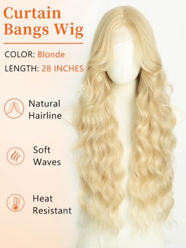 T Part Long Blonde Wavy Lace Wig
