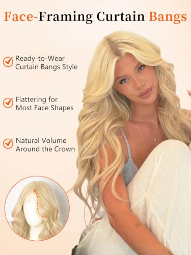 T Part Long Blonde Wavy Lace Wig