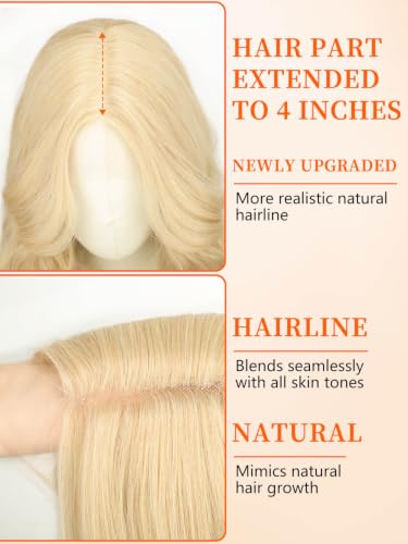 T Part Long Blonde Wavy Lace Wig