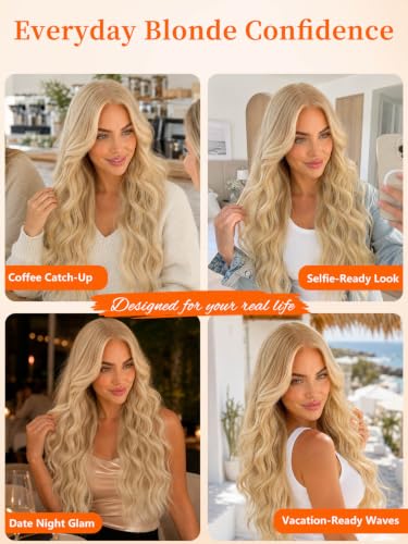 T Part Long Blonde Wavy Lace Wig