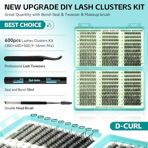 600pcs Wispy Lash Clusters Kit D Curl Lashes Cluster