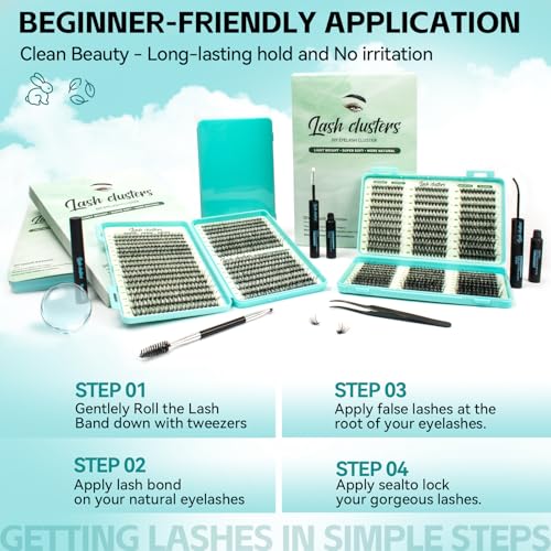 600pcs Wispy Lash Clusters Kit D Curl Lashes Cluster