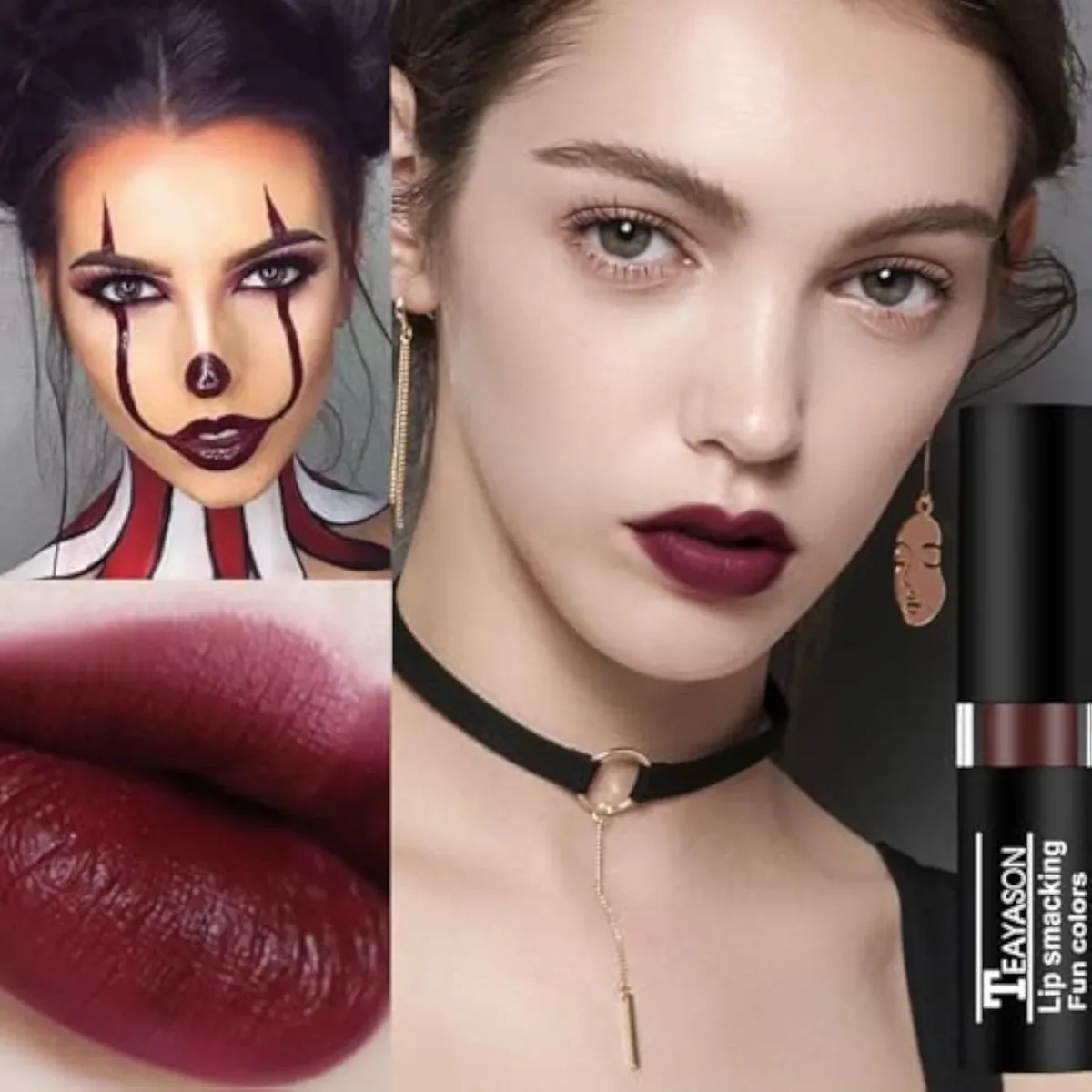 Blue Matte Lipstick Makeup, Long-Lasting Non-Stick Cup Goth Lip Gloss, Vintage Lipstick Cosmetics Party Makeup Gift, Professional Foundation High Impact Color for Women Hallo
