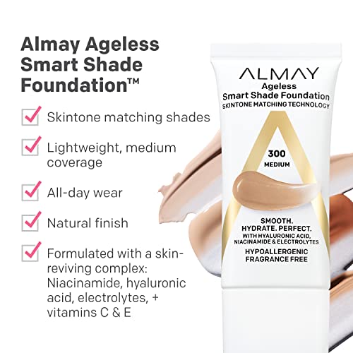 Anti-Aging Foundation, Smart Shade Face Makeup with Hyaluronic Acid, Niacinamide, Vitamin C & E, Hypoallergenic-Fragrance Free, 050 Fair, 1 Fl Oz (Pack of 1)