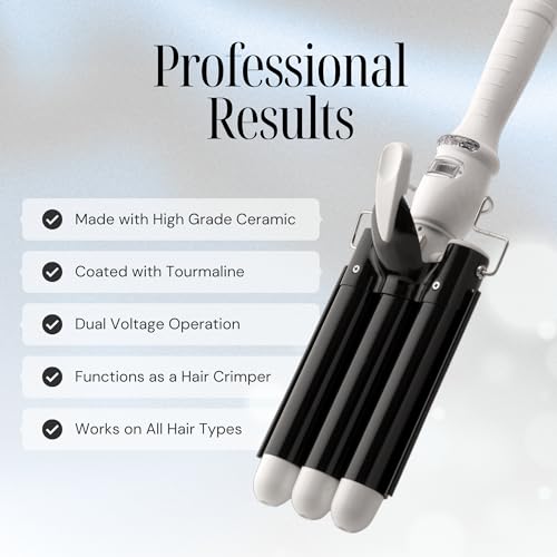 Three Barrel Curling Iron Wand 1 Inch Ceramic Tourmaline Hair Waver