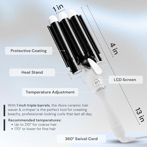 Three Barrel Curling Iron Wand 1 Inch Ceramic Tourmaline Hair Waver