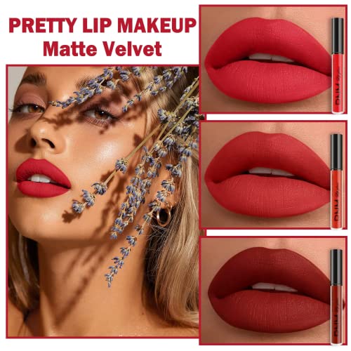 3Pcs Bright Red Matte Liquid Lipstick Sets