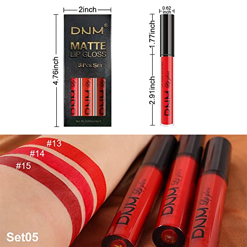 3Pcs Bright Red Matte Liquid Lipstick Sets
