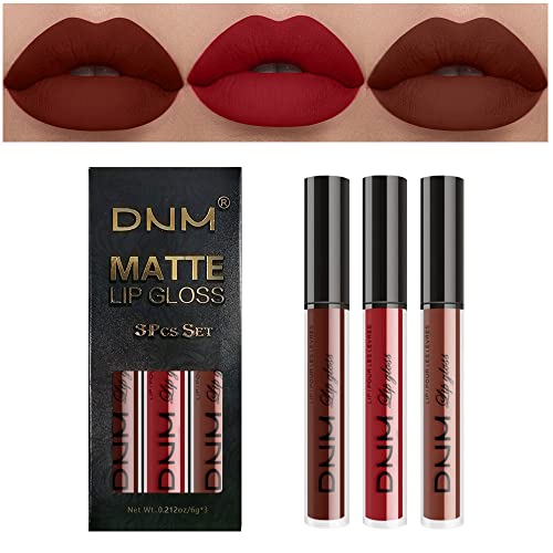 3Pcs Dark Red Brown Matte 24-Hour Liquid Lipstick Sets