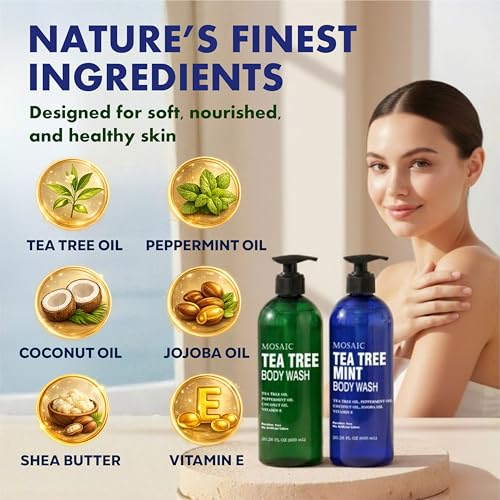 Tea Tree Body Wash with Mint & Shower Gel with Vitamin E for Jock Itch