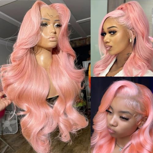 Pink Body Wave HD Lace Front Wig, 28 Inch