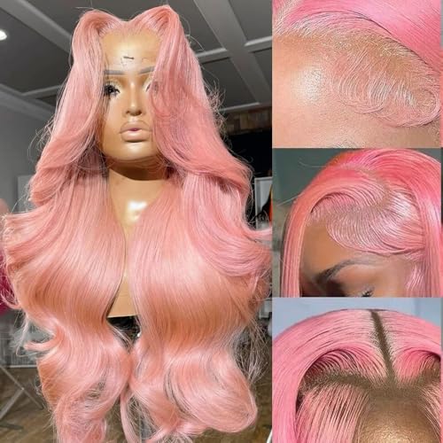 Pink Body Wave HD Lace Front Wig, 28 Inch