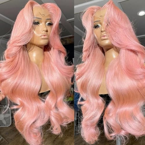 Pink Body Wave HD Lace Front Wig, 28 Inch