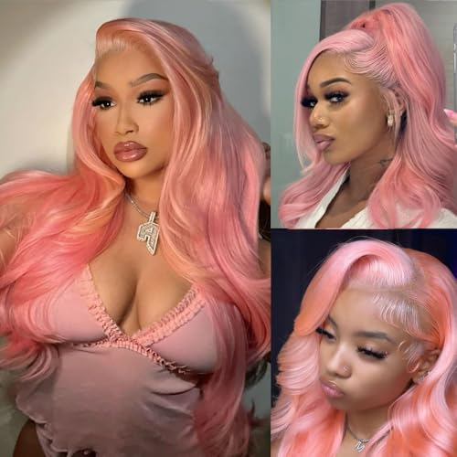 Pink Body Wave HD Lace Front Wig, 28 Inch