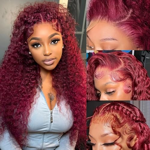 Wine Red Deep Wave Lace Front Wig
