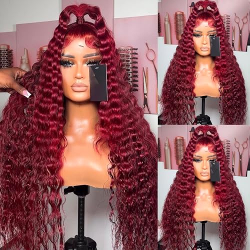 Wine Red Deep Wave Lace Front Wig