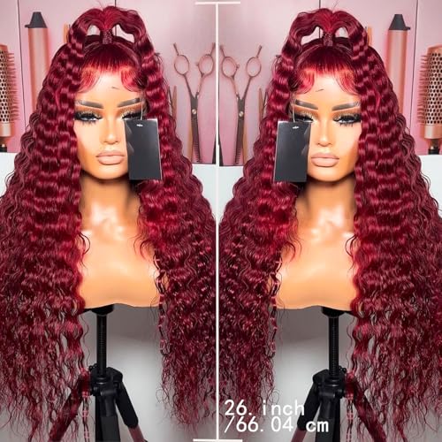 Wine Red Deep Wave Lace Front Wig