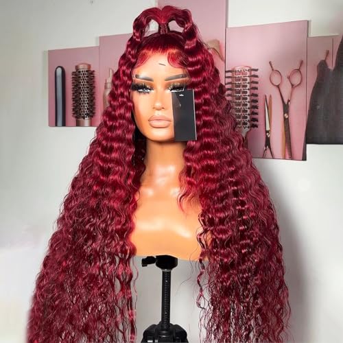 Wine Red Deep Wave Lace Front Wig