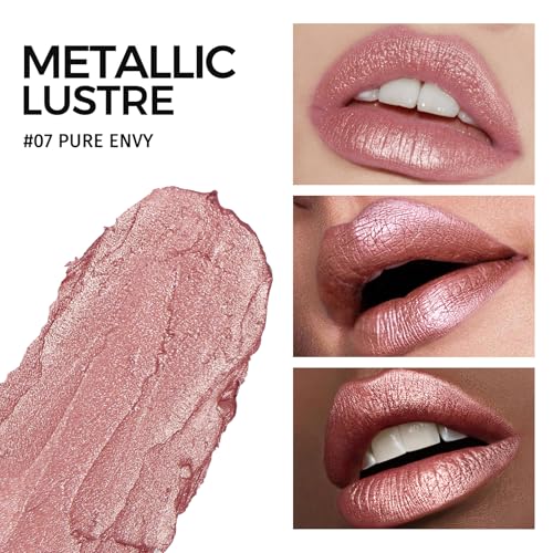 Metallic Nude Pink Lipstick For Women,Hydrating Creamy Formula