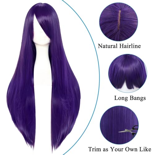 Long Purple Wig with Bangs