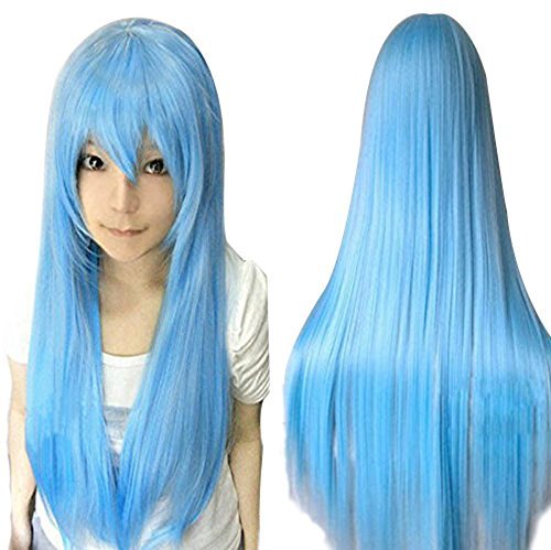 Sky Blue Long Wig with Bangs