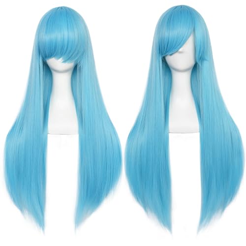 Sky Blue Long Wig with Bangs
