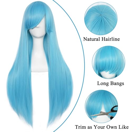 Sky Blue Long Wig with Bangs