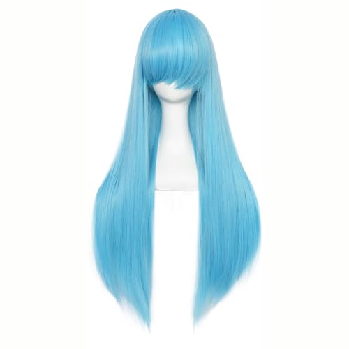 Sky Blue Long Wig with Bangs