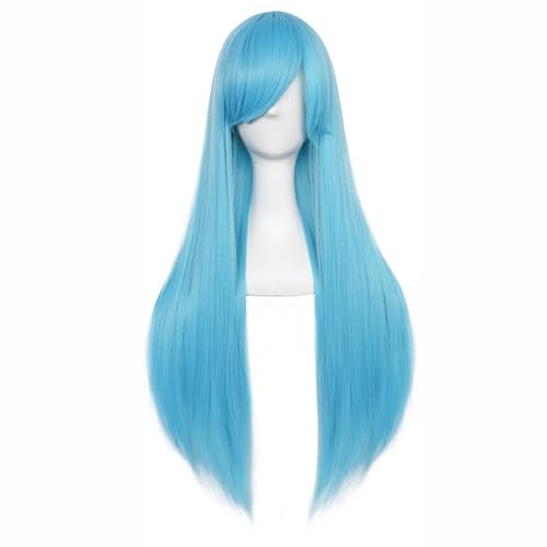 Sky Blue Long Wig with Bangs