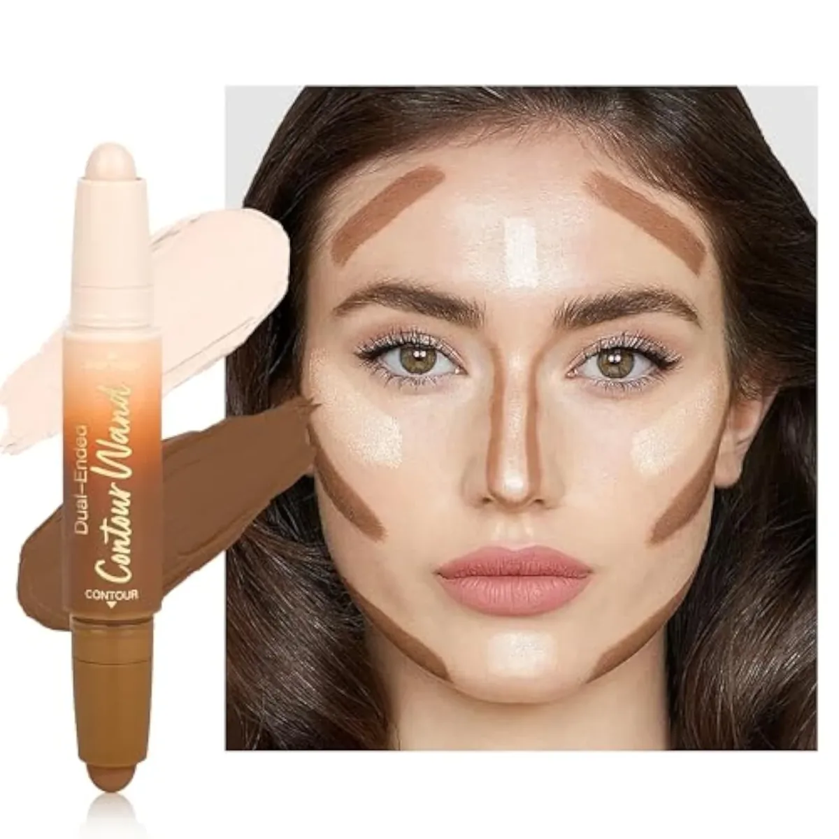 Contour Highlighter Stick,2-in-1 Dual-Ended Cream Bronzer & Highlighter Sticks Pen for Face Body Contouring Makeup- Buildable,Waterproof, Easy to Apply Suitable for Beginne