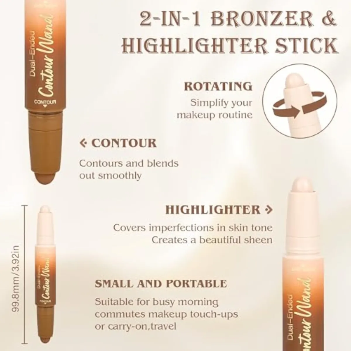 Contour Highlighter Stick,2-in-1 Dual-Ended Cream Bronzer & Highlighter Sticks Pen for Face Body Contouring Makeup- Buildable,Waterproof, Easy to Apply Suitable for Beginne