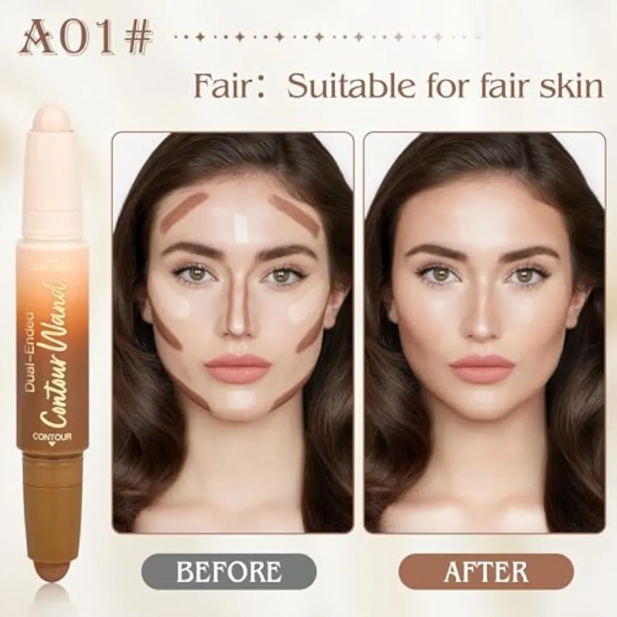 Contour Highlighter Stick，2-in-1 Dual-Ended Cream Bronzer & Highlighter Sticks Pen for Face Body Contouring Makeup- Buildable，Waterproof, Easy to Apply Suitable for Beginne