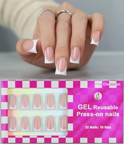 16 Sizes French Tip Short Duck Press on Nails
