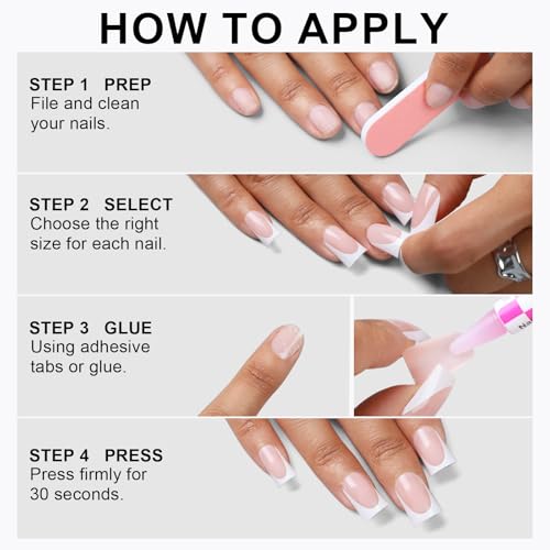 16 Sizes French Tip Short Duck Press on Nails