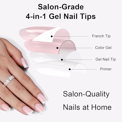 300Pcs Sharp Square French Tip Press On Nails-Anyos Gel Nail Tips Short