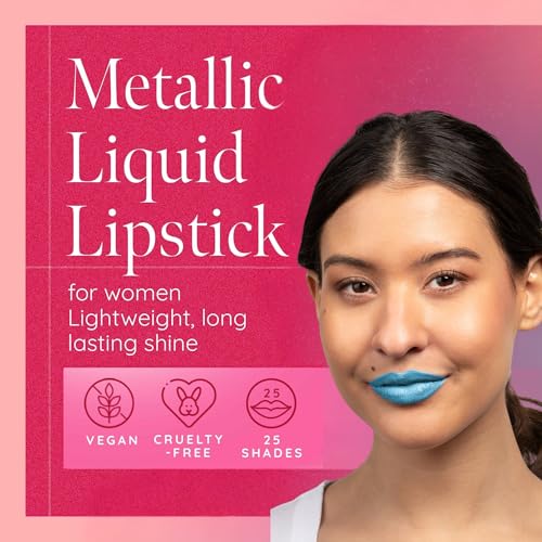 Metallic Liquid Lipstick | Smudge and Transfer Proof, Bright Blue Lip Color with Shimmery Finish, Vegan, Cruelty-free, Long Wear, Paraben and Gluten Free (Snow Queen)