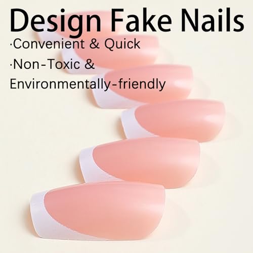 24Pcs White French Tips Press on Nails with Simple Design