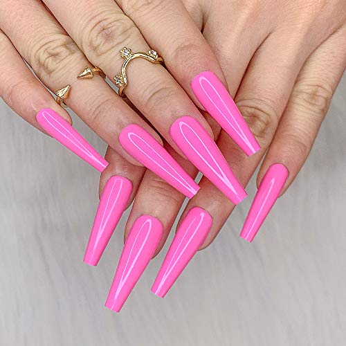 24pcs Pink Pure Color Ballerina Long Coffin Glossy Fake Nails Press