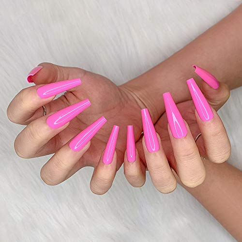 24pcs Pink Pure Color Ballerina Long Coffin Glossy Fake Nails Press