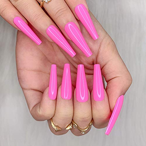 24pcs Pink Pure Color Ballerina Long Coffin Glossy Fake Nails Press