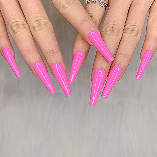 24pcs Pink Pure Color Ballerina Long Coffin Glossy Fake Nails Press