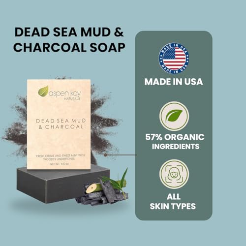 Handmade Dead Sea Mud Soap Bar, Activated Charcoal & Pure Essential Oils, 4.5 oz Bar