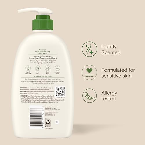 Daily Moisturizing Body Wash for Normal to Dry Skin, Sensitive Formula with Prebiotic Oat, Gently Cleanses Dry Skin, Lightly Scented Body Wash for Women and Men, Value Size