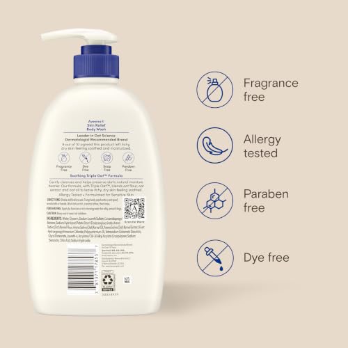 Skin Relief Body Wash with Triple Oat Complex, Fragrance-Free, Gentle Daily Body Wash for Sensitive Skin Leaves Itchy, Dry Skin Feeling Soothed & Moisturized, Value Size 33