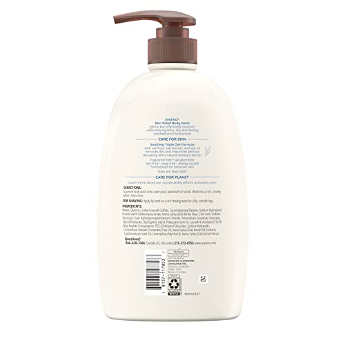 Skin Relief Body Wash with Triple Oat Complex, Fragrance-Free, Gentle Daily Body Wash for Sensitive Skin Leaves Itchy, Dry Skin Feeling Soothed & Moisturized, Value Size 33