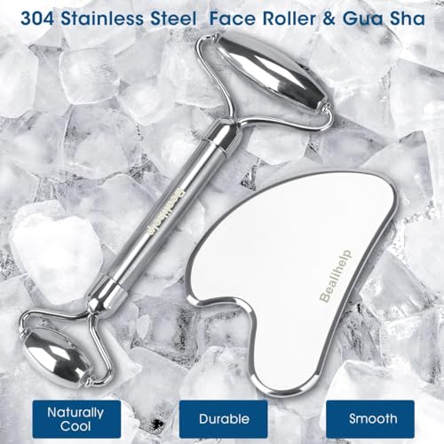 Bealihelp Face Roller and Gua Sha, Stainless Steel F