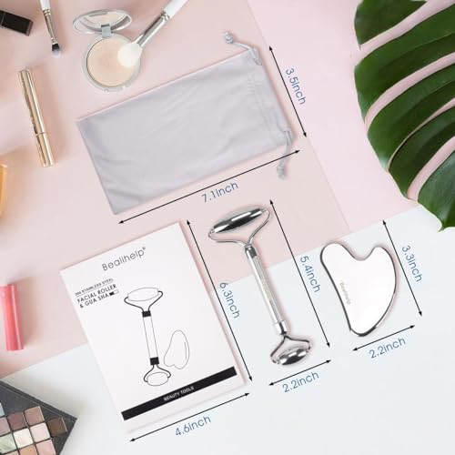 Bealihelp Face Roller and Gua Sha, Stainless Steel F
