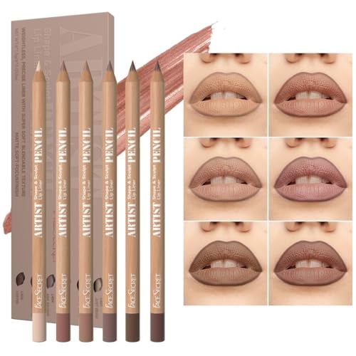 Nude Brown Lip Liner Set, 6 Pencils